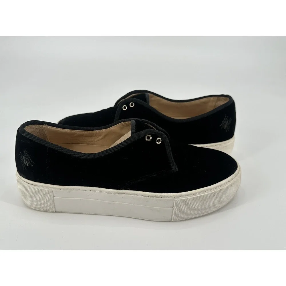 CHARLOTTE OLYMPIA BLACK PORTOBELLO PLATFORM SNEAKERS‎ LOW TOP VELVE W'S SZ 38
